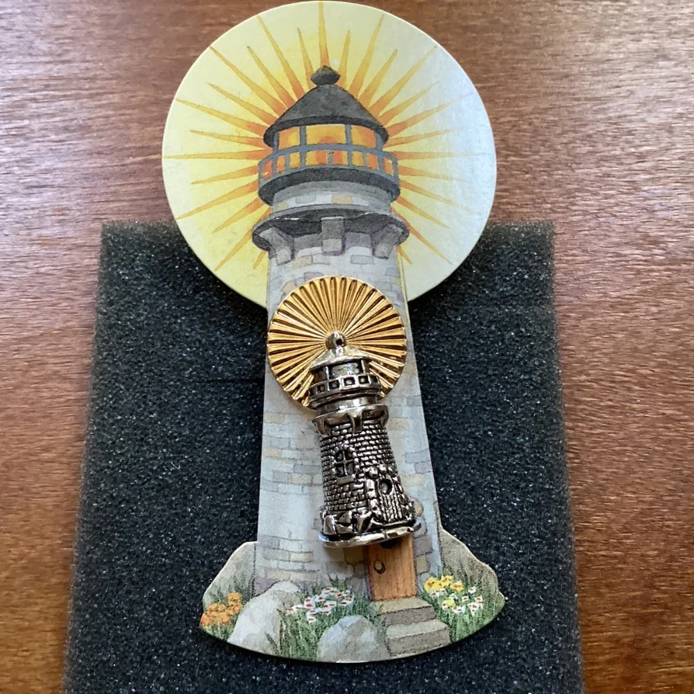 Vintage Avon Light House Gold/Silver Pewter Brooch Pin New In Box